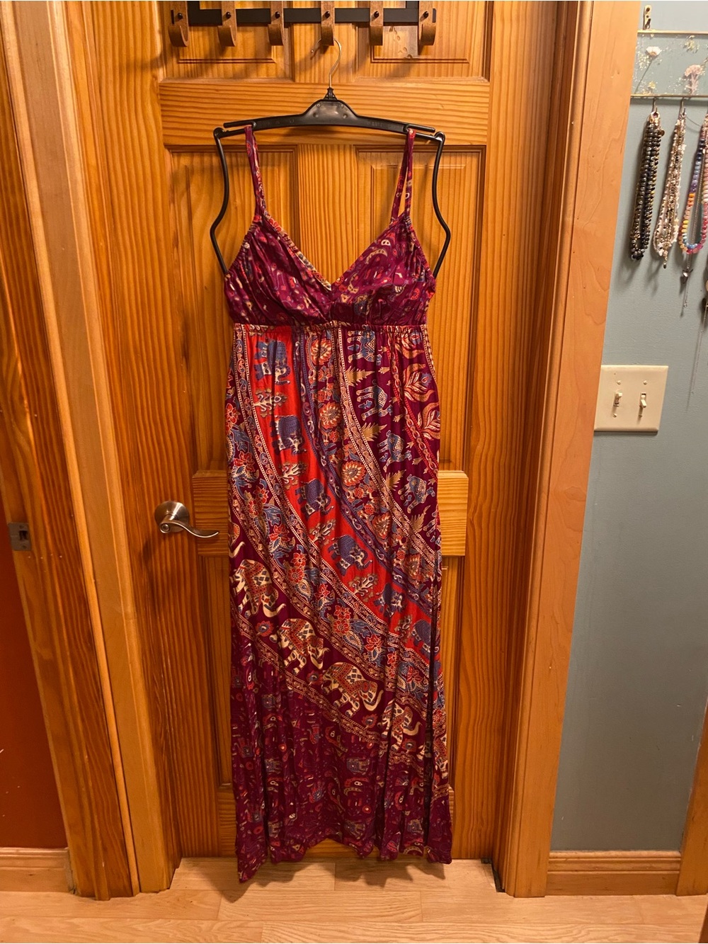 Jayli Burgundy and Red Paisley Boho Maxi Dress